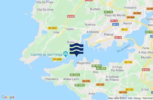 Mappa delle Getijden in El Ferrol del Caudillo, Spain