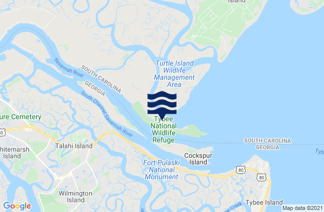 Mappa delle Getijden in Elba Island west of Savannah River, United States