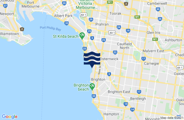 Mappa delle Getijden in Elwood Beach, Australia