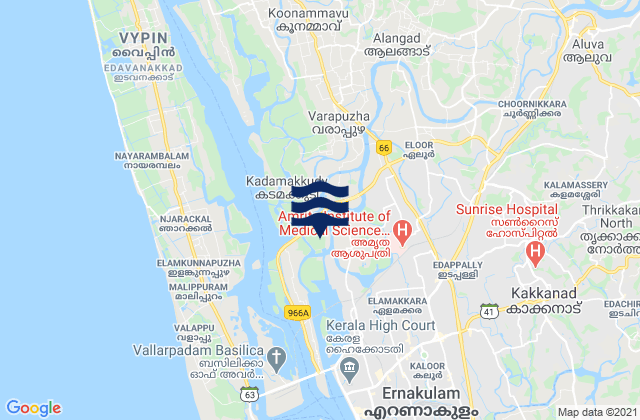 Mappa delle Getijden in Elūr, India