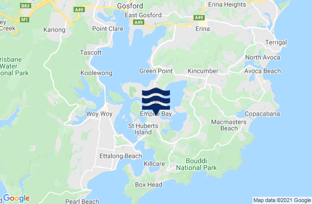 Mappa delle Getijden in Empire Bay, Australia