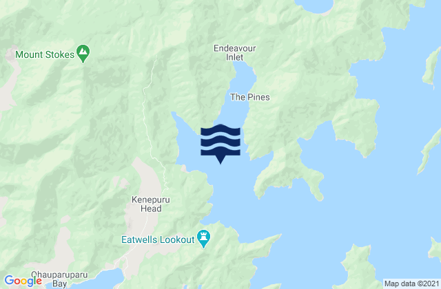 Mappa delle Getijden in Endeavour Inlet, New Zealand