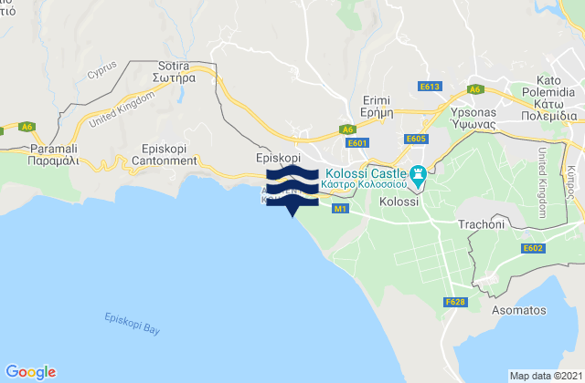 Mappa delle Getijden in Erími, Cyprus