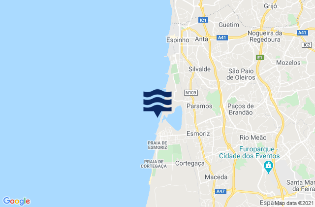 Mappa delle Getijden in Esmoriz, Portugal