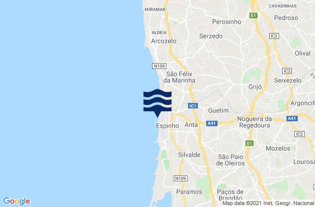 Mappa delle Getijden in Espinho, Portugal