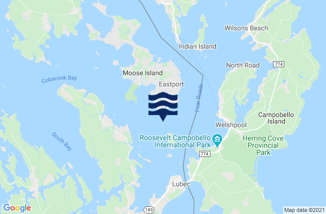 Mappa delle Getijden in Estes Head Eastport, Canada