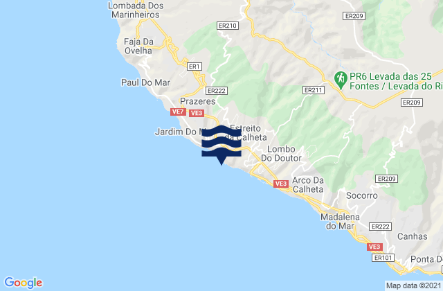 Mappa delle Getijden in Estreito da Calheta, Portugal