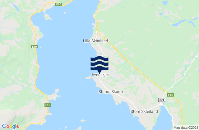Mappa delle Getijden in Evenskjer, Norway