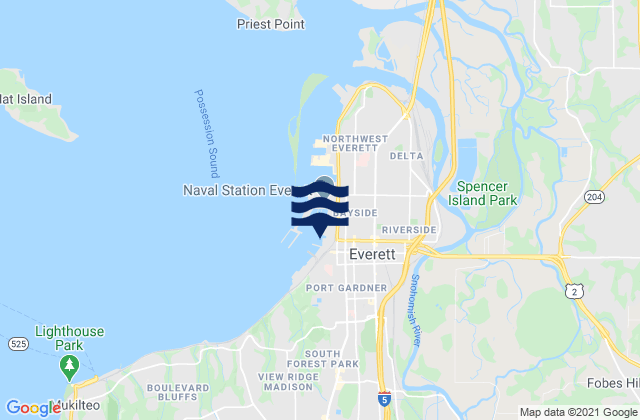 Mappa delle Getijden in Everett, United States