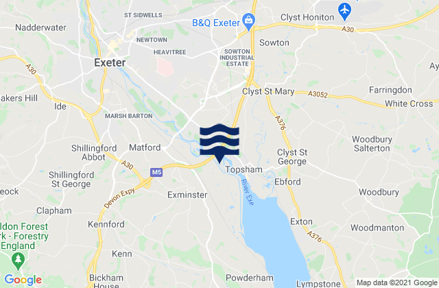 Mappa delle Getijden in Exeter, United Kingdom