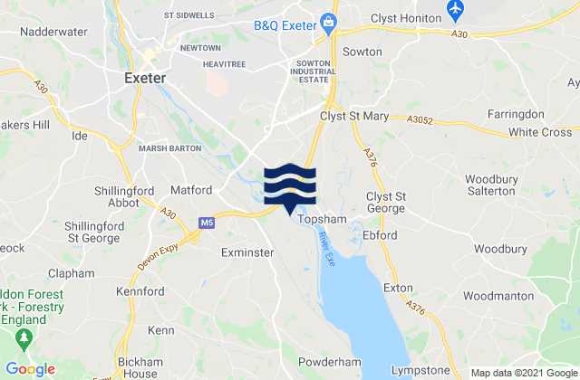 Mappa delle Getijden in Exminster, United Kingdom