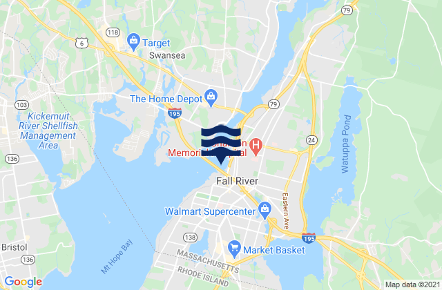 Mappa delle Getijden in Fall River, United States