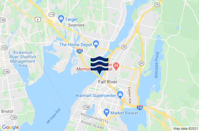 Mappa delle Getijden in Fall River Massachusetts, United States