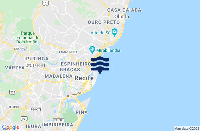 Mappa delle Getijden in Farol do Recife, Brazil