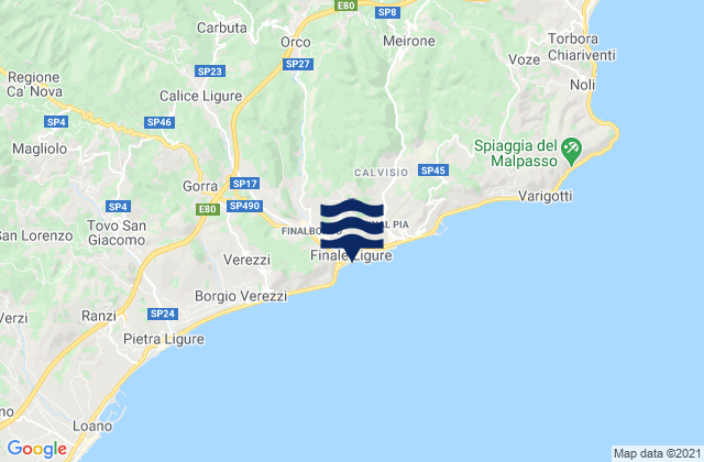 Mappa delle Getijden in Feglino, Italy
