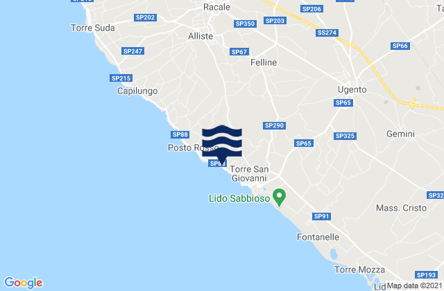 Mappa delle Getijden in Felline, Italy