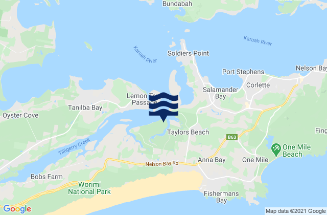 Mappa delle Getijden in Fenninghams Island, Australia