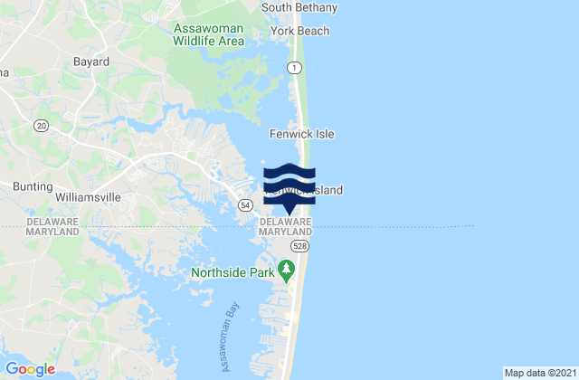 Mappa delle Getijden in Fenwick Island Light, United States