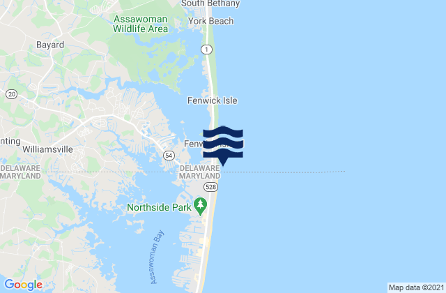 Mappa delle Getijden in Fenwick Island, United States