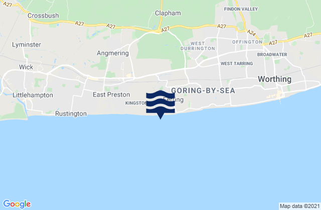 Mappa delle Getijden in Ferring Beach, United Kingdom