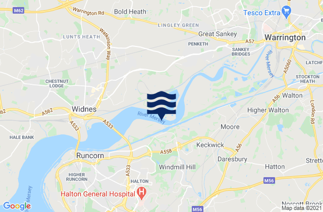 Mappa delle Getijden in Fiddlers Ferry, United Kingdom