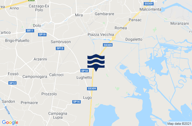 Mappa delle Getijden in Fiesso, Italy