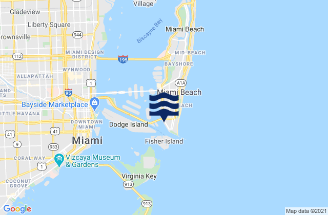 Mappa delle Getijden in Fifth Street (Miami), United States