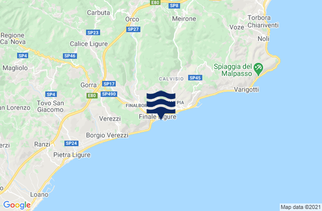 Mappa delle Getijden in Finale Ligure, Italy