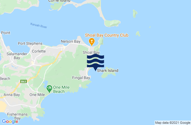 Mappa delle Getijden in Fingal Bay, Australia