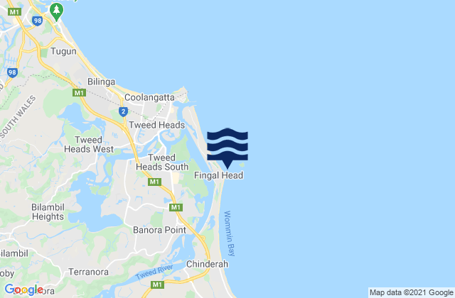 Mappa delle Getijden in Fingal Head, Australia