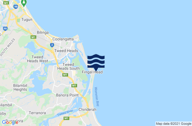 Mappa delle Getijden in Fingal Head Lighthouse, Australia