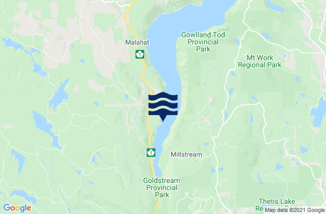 Mappa delle Getijden in Finlayson Arm, Canada