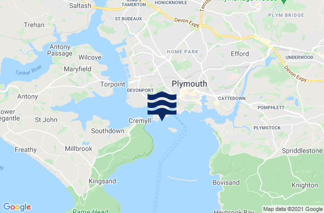 Mappa delle Getijden in Firestone Bay, United Kingdom