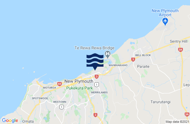 Mappa delle Getijden in Fitzroy Beach, New Zealand