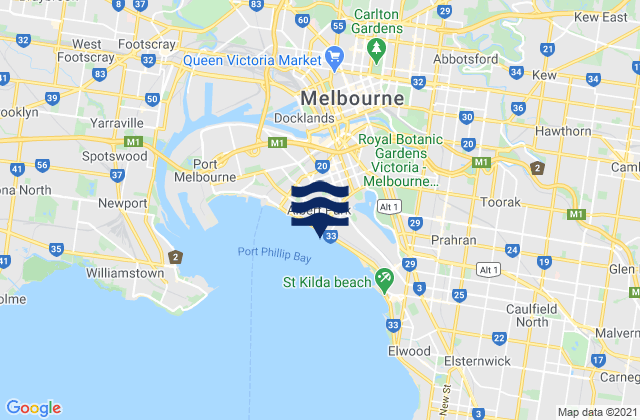 Mappa delle Getijden in Fitzroy North, Australia