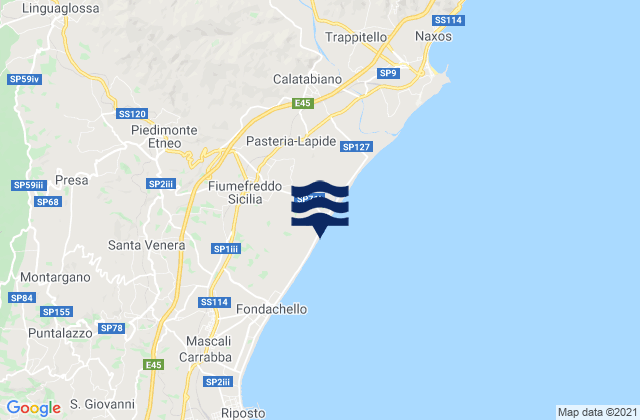 Mappa delle Getijden in Fiumefreddo di Sicilia, Italy
