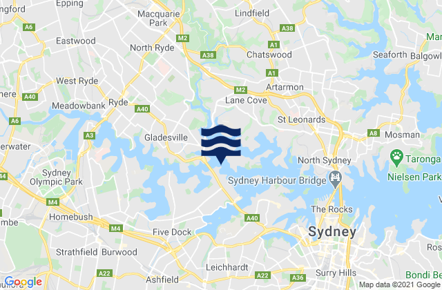 Mappa delle Getijden in Five Dock Bay, Australia