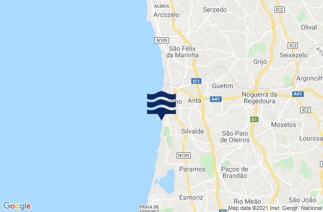 Mappa delle Getijden in Fiães, Portugal