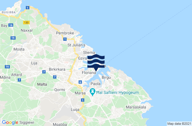 Mappa delle Getijden in Floriana, Malta