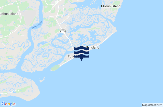 Mappa delle Getijden in Folly Island (outer Coast), United States