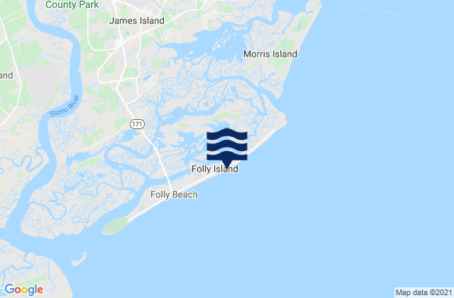 Mappa delle Getijden in Folly River (North Folly Island), United States