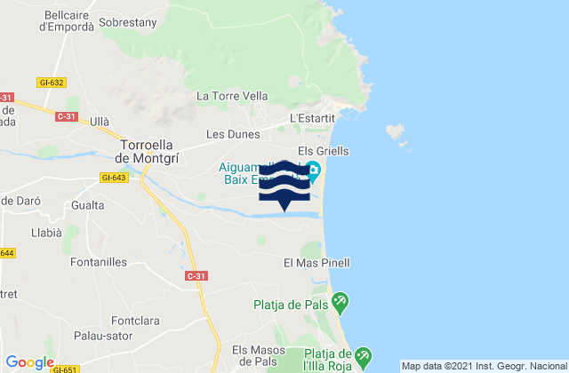 Mappa delle Getijden in Fontanilles, Spain
