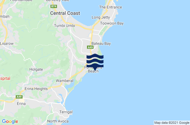 Mappa delle Getijden in Forresters Beach, Australia