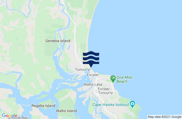 Mappa delle Getijden in Forster Beach, Australia