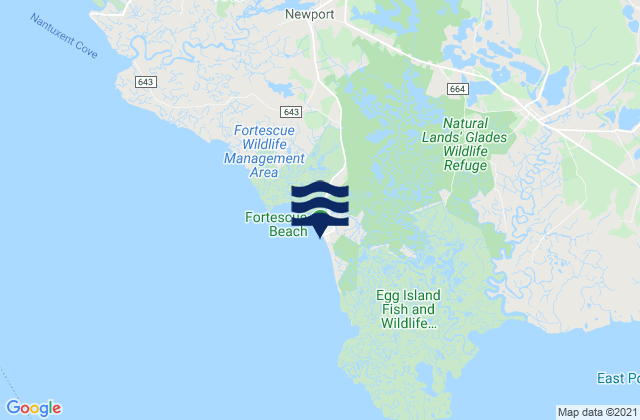 Mappa delle Getijden in Fortescue Beach, United States