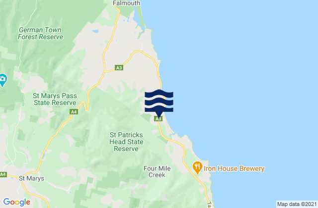 Mappa delle Getijden in Four Mile Creek Beach, Australia