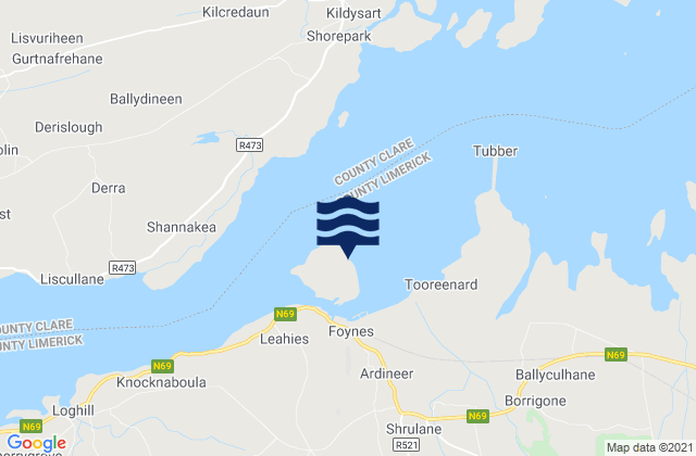 Mappa delle Getijden in Foynes Island, Ireland