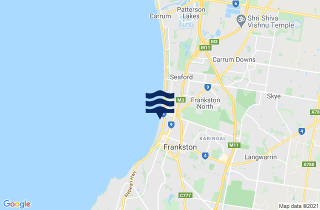 Mappa delle Getijden in Frankston East, Australia