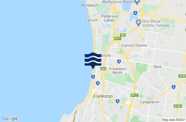 Mappa delle Getijden in Frankston, Australia