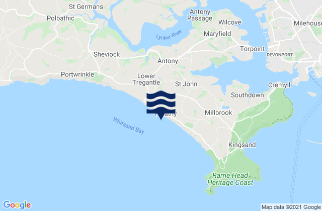 Mappa delle Getijden in Freathy Beach, United Kingdom